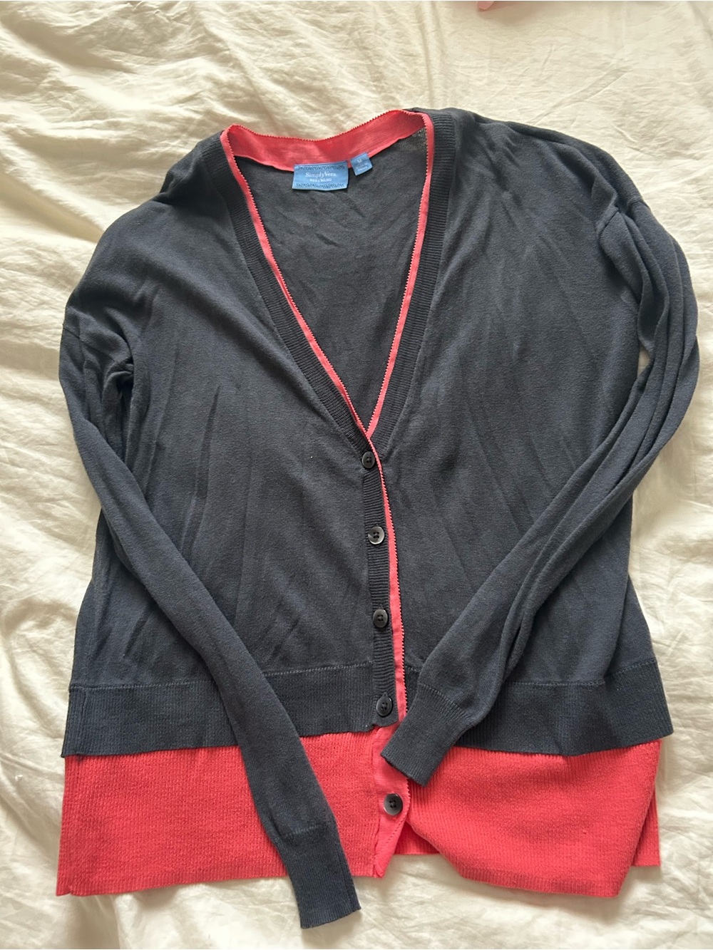 Simply Vera  Two-Tone Black and Coral V-Neck Cardigan